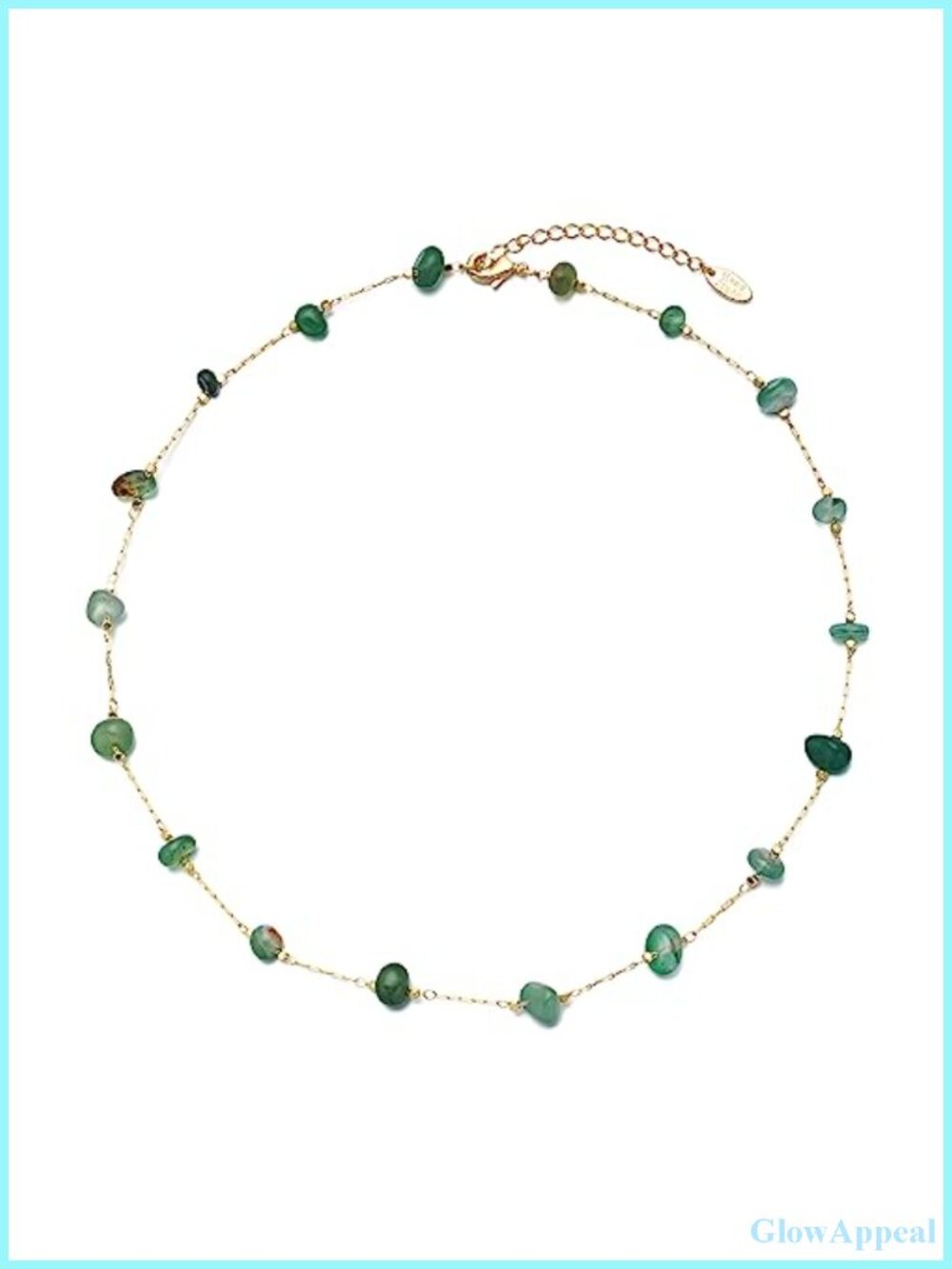 14k Gold Plated Beaded Choker Necklace Green Aventurine Healing Crystal